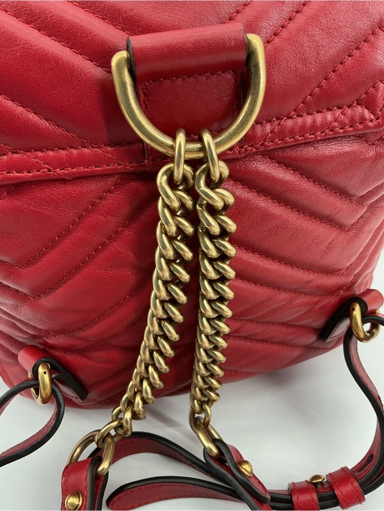 Gucci GG Marmont Mini Backpack Red Matelassé Leather Antique Gold Auth COA main image 6